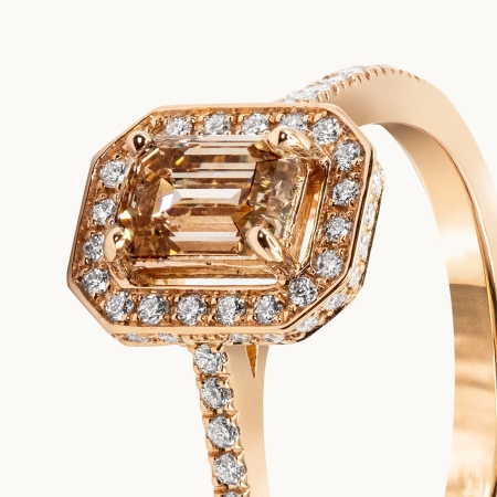 Brown Emerald Diamond Engagement Ring
