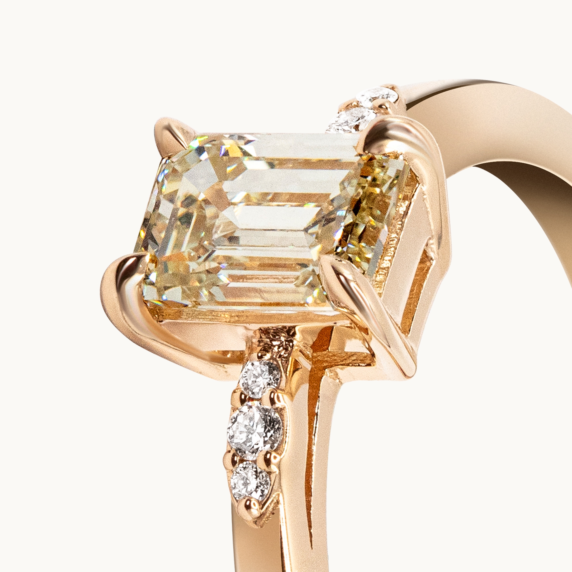 Brown Emerald Diamond Engagement Ring
